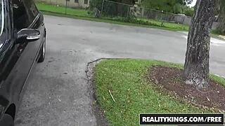 Watch Jae Lauren suck Tyler Steel's cock on the street! Loads explode on her!