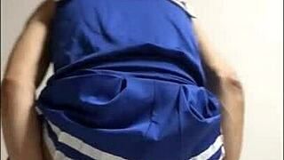 Hey, wanna see this crossdress cheerleader take it hard?
