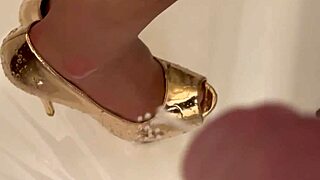 Guy Pees on Gold Heels and Feet