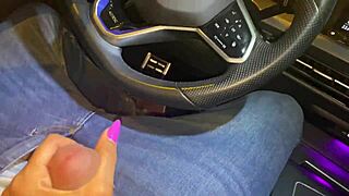 Real amateur couple's car handjob and parking sex