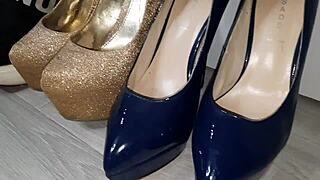 Mistress dominates slave with gas mask and shoe fetish play 😈