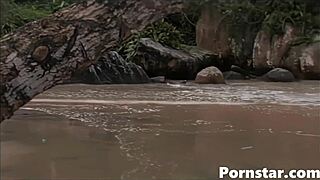 Carol Sampaio And Renate Fuck Horny Cock In The River With Gaping And Blowjob.