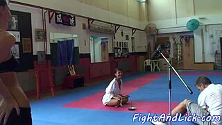 Euro babe wrestles asian lesbo beauty in close up