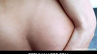 Pervmallcop catches hot young skinny teen shoplifter orgasming from guard's fucking