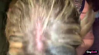 Blonde milf gives blowjob to security guard at party in bathroom then takes him home