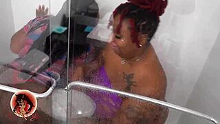 Two Naughty Girls Licking and Squirting in Shared Shower