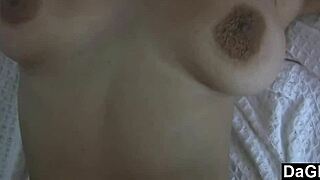 watch this brunette toy her pussy with a dildo before getting fucked hard