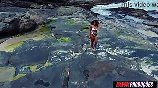 Does this african brunette dance on beach before anal blowjob?