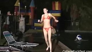 at the college party, the teen slut gets fucked deep from behind by her boyfriend.