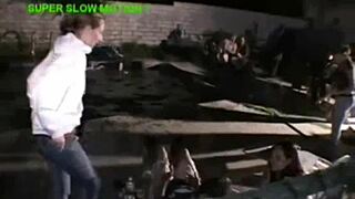 at the college party, the teen slut gets fucked deep from behind by her boyfriend.