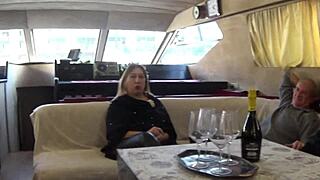 the horny old milf hostess in lingerie gets licked