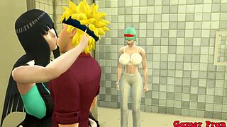 Naruto Hentai: Trapped in Bathroom with Hinata and Sakura for a Wild Threesome, Begging for His Load Inside!