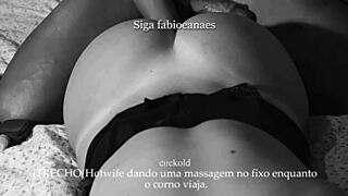 Hotwife giving a massage to the handyman.