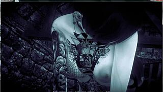 Nick Marlowe and Noir engage in a lewd scene. Spanking and BDSM dominate their tattooed encounter