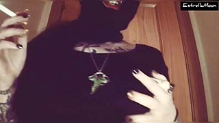 Chubby European woman smokes cigarette in two horny videos.