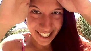 Hot misty shows her perfect body and fingers her pussy outdoor