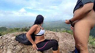Perfect woman fucks a tour guide in the mountain