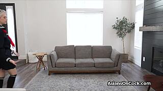 Huge asian teen gets tutored with big tits and blowjob