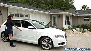 busty lesbian babe pussylicking in stockings 😍