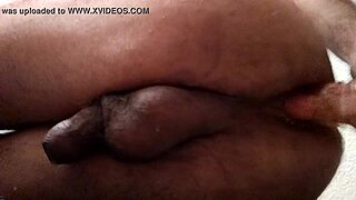 Anal toys and cum is rammed into hairy ass