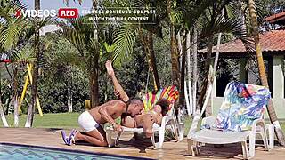 Giovana Bombom Sucks Cock by the Pool, Gets Licked in Return.