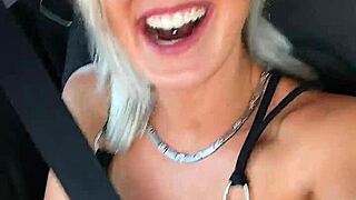 Haha, fingering my tight german pussy in public while he drives the car!