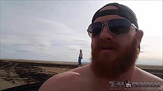 hairy guy with monster cock fucks by the road, clothes ripped