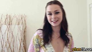 Clothed teen gets jizz soaked.