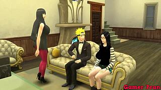 naruto watching movie with wife, ends in anal threesome creampie?