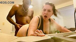 the milf brunette chose dick over dishes, getting rough fucked by big black cock in wet interracial sex