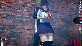 I can't beleive this cute JK with big tits is playin with AI in this hentai game