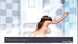 in summertime saga, the stepsister bathes in the shower with her family