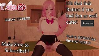 cat girl kanako finds a dick and sees if she can fit on that dick, big natural tits jiggling.