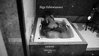 Voyeur cuckold films brazilian milf hotwife with shy friend in jacuzzi, oral and big ass