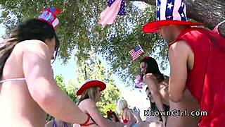 girlfriend gets banged hard with a monster cock after the bbq party in the backyard, sucking and fucking outdoors.