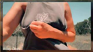 Wife Dares Expose Side Boob on Public Bench!