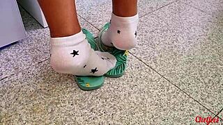 Girlfriend's Stepsister Gives Rough Footjob With Socks!