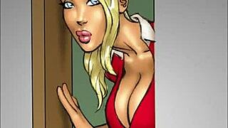 Erotic cartoon action, two stunning blondes, with a big black cock