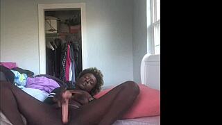 horny ebony babe masturbates solo.