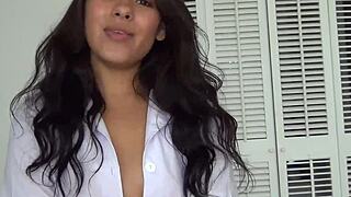 a flawless hot sexy girl is talking about her day.