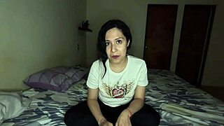 A Latina woman bends over to reveal her fitness trainer and to pleasure herself