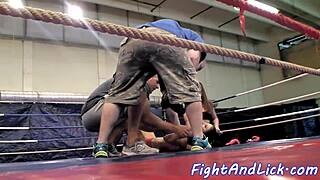 Beautiful babe wrestles on the floor