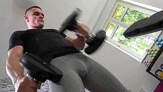 Sexy Spanish brunette drenched in cum after intense gym fucking session
