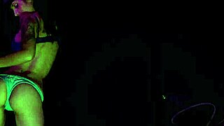 Sexy babe rips clothes while dancing striptease.