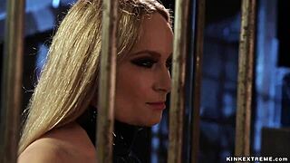 Gimp Lesbian Slave Bound And Gagged For Ass Whipping In BDSM Scene.