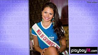 Bombastic Brazilian beauty Alana Campos reveals huge fake tits! Naked in lingerie.