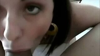 pov brunette intensely sucks and swallows cum
