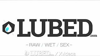 Watch Lubed Brunette And Blonde Bent Over For Big Cock