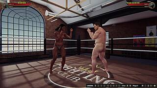 Ethan battles Dela in a naked fighter match in 3D