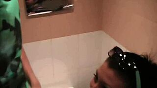 Two Girls Suck Dick for 100 Dollars in Toilet